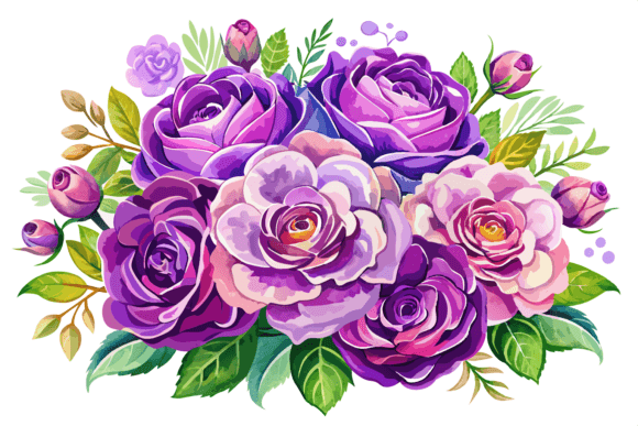 Watercolor Purple Rose Flower Bouquet Review