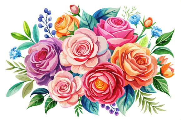 Watercolor Rose Flower Bouquet Clipart